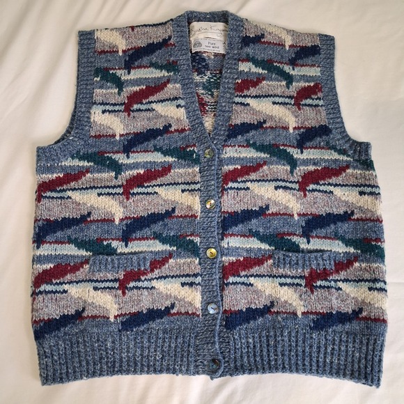 Sasha Kagan Sweaters - Sasha Kagan Womens Brittish‎ Hand Knit Pure Wool Vest Sz 40 Heritage Artisan